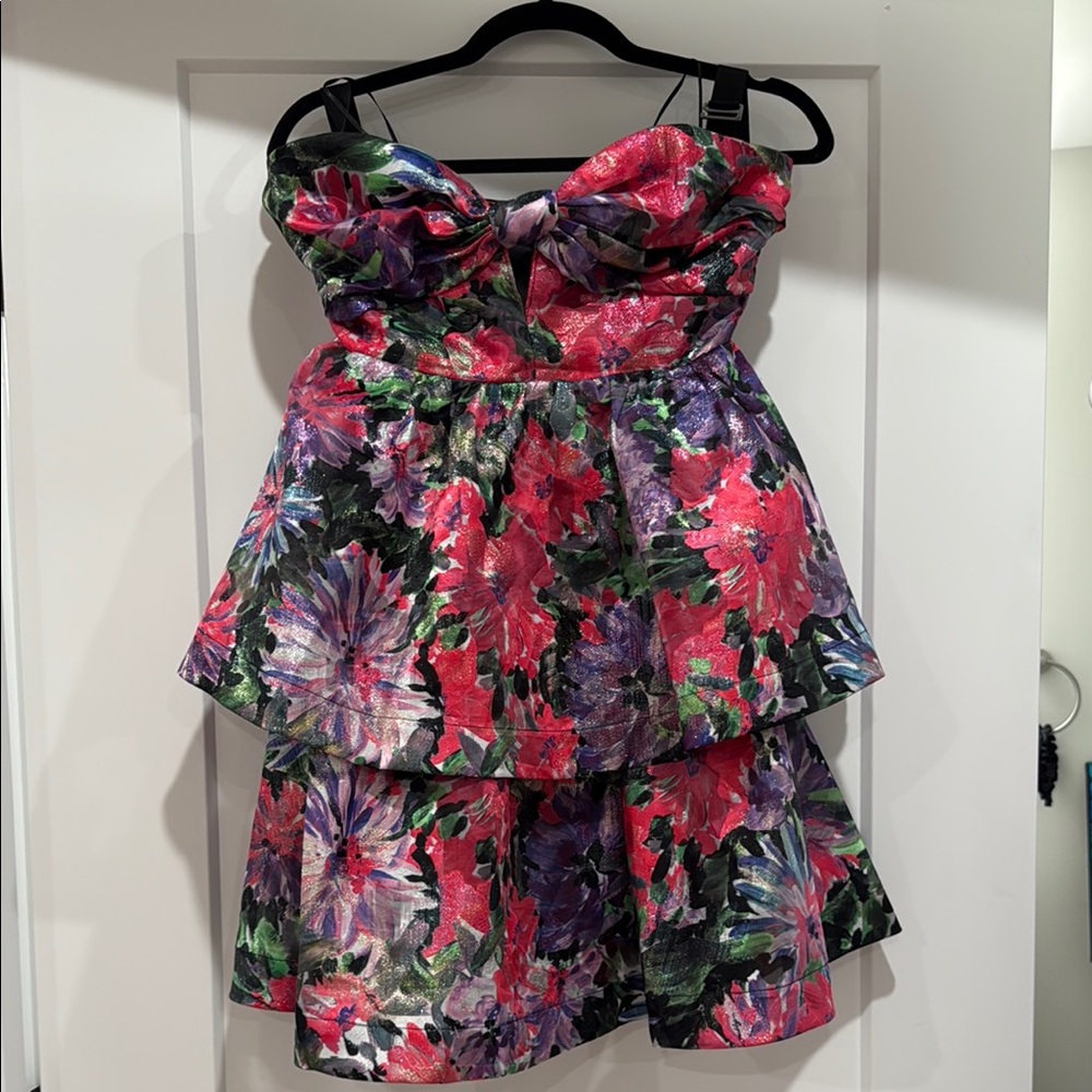 Milly Pink Ruffled Tiered Strapless Dress